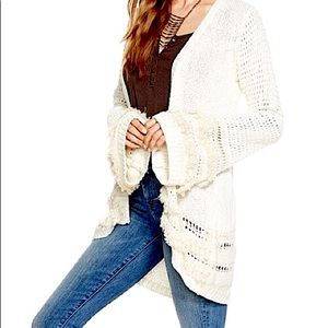 Chaser fringe white cream boho cardigan open front jacket coverup